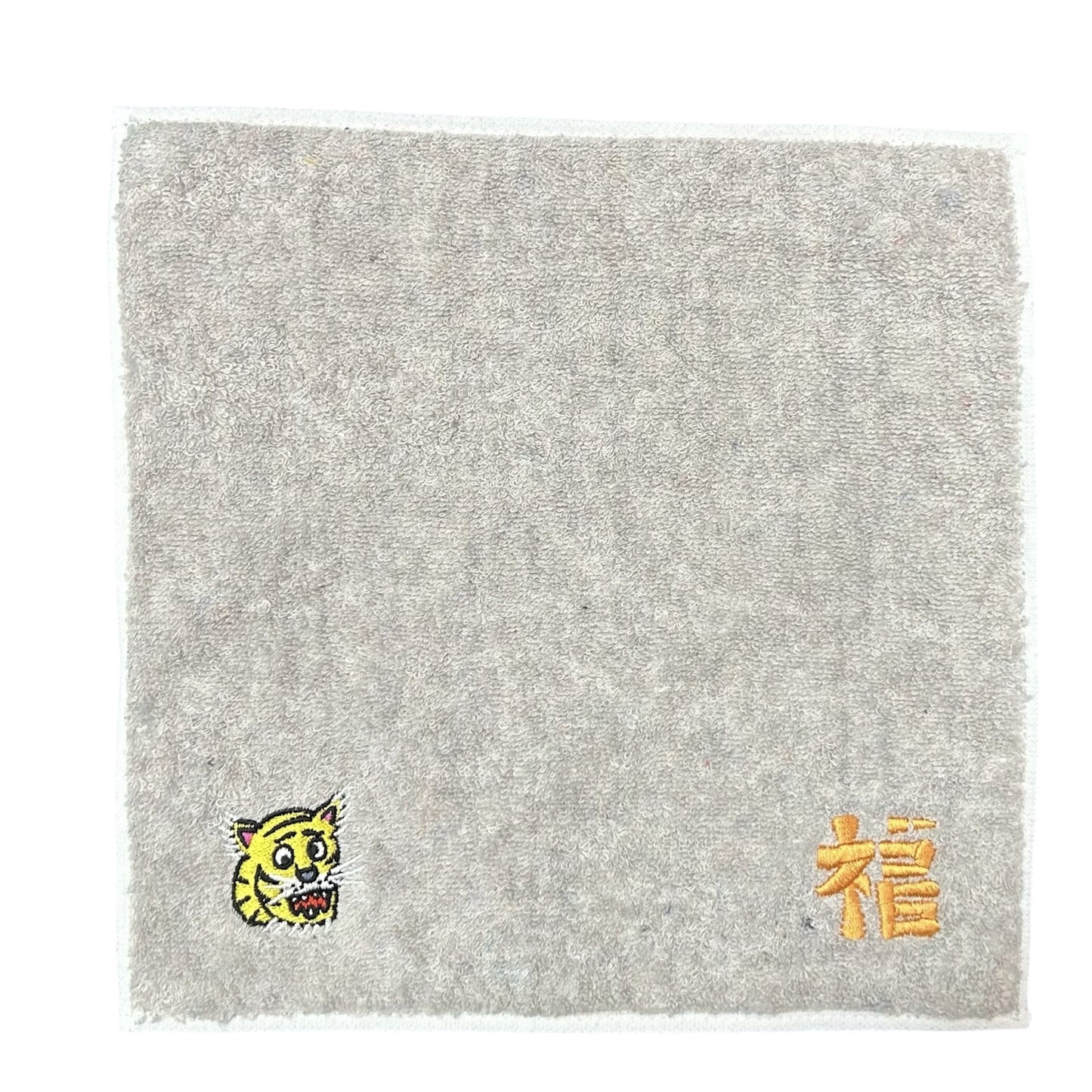 リサイクル糸使用 タオルハンカチ 虎×福 light gray